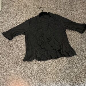 Ruffled Open Front Knit Cardigan - Black